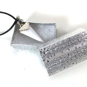 Necklace with White Triangular Pendant on Black Cord with Silver Giftbox
